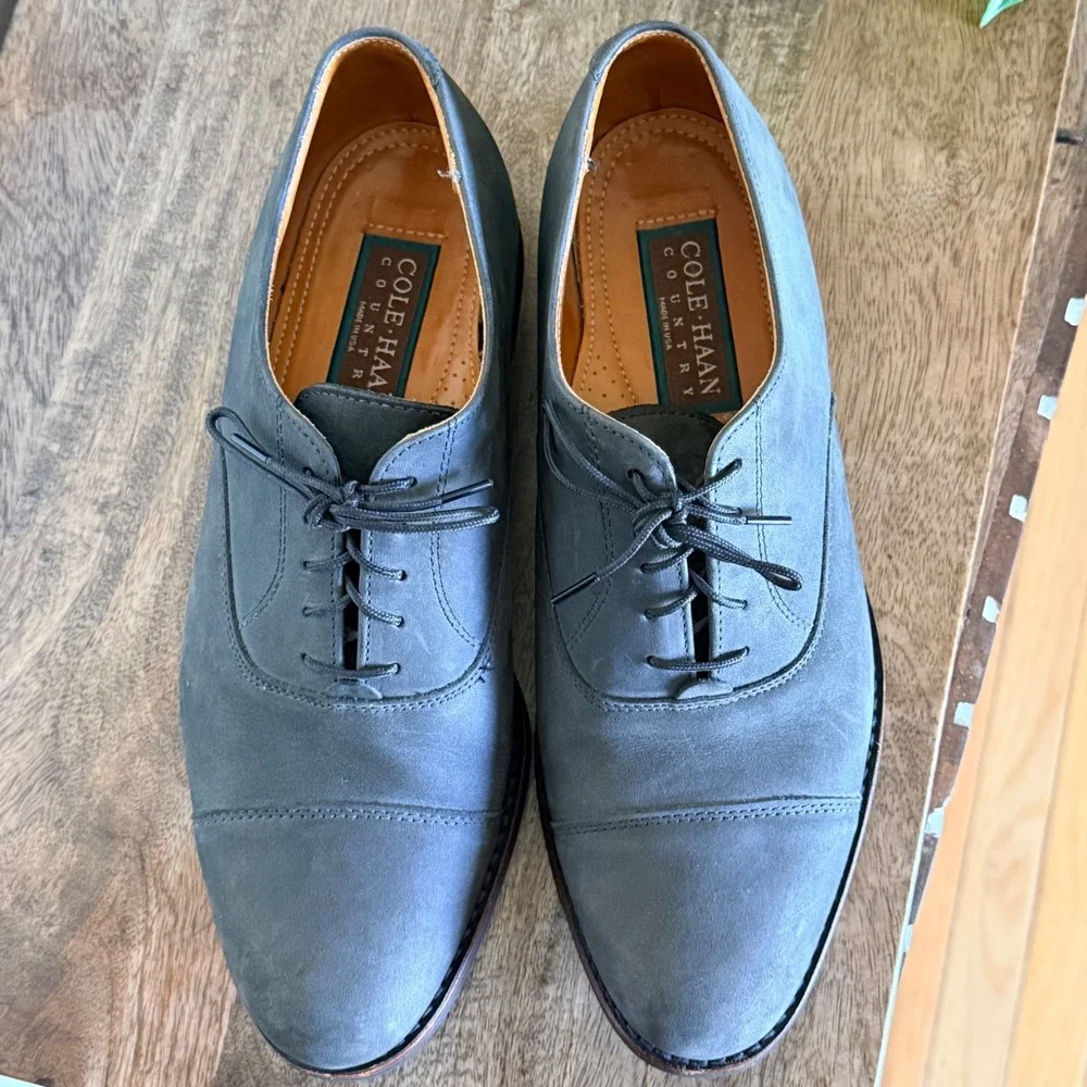 Cole Haan Country Edison Cap Toe Oxfords Mens 9.5D Grey Nubuck USA Made Heritage